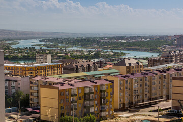 Skyline view of Khujand with Syr Darya river, Tajikistan