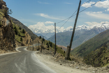 Fototapeta na wymiar Road M34 in Turkestan mountain Range in Tajikistan