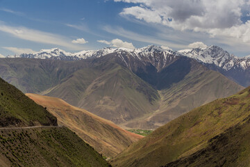Fototapeta premium Snow covered mountains in northern Tajikistan
