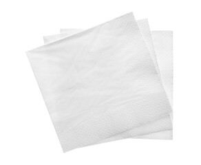 Clean paper tissues on white background, top view