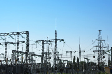 Modern electrical substation outdoors on sunny day