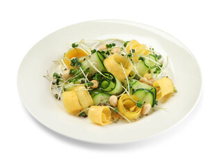 Delicious fresh carrot salad with cucumber isolated on white