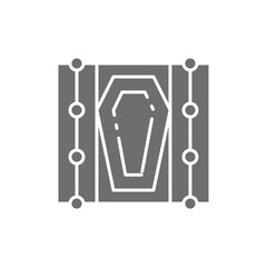 Vector coffin in the grave gray icon.