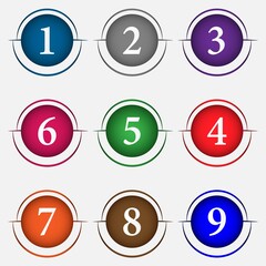 set of buttons with numbers, Number Flat Design, Number Set vector illustration.	