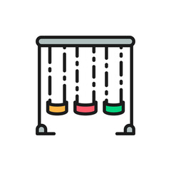 Swing set for kids playground flat color line icon.