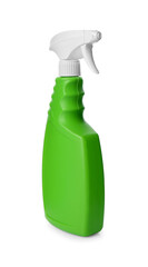 Green spray bottle of cleaning product isolated on white