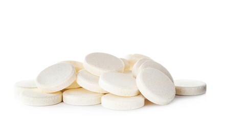Fototapeta na wymiar Pile of vitamin pills on white background