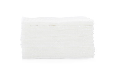 Stack of paper tissues on white background