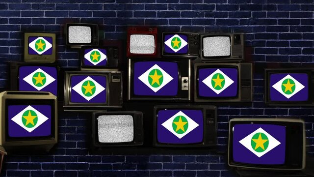 Flag of the State of Mato Grosso, Brazil, and Vintage Televisions. 