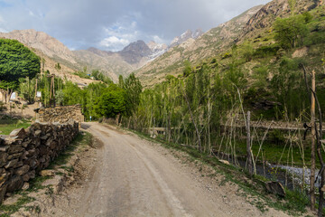 Fototapeta na wymiar Road in Nofin village in Fann mountains, Tajikistan