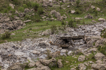 Footbridge in Marguzor (Haft Kul) in Fann mountains, Tajikistan