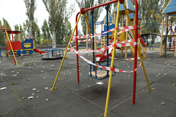 Fototapeta na wymiar View of playground closed during COVID-19 quarantine