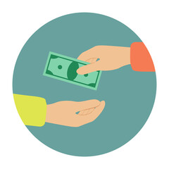 money giving, transaction, hand flat design vector illustration