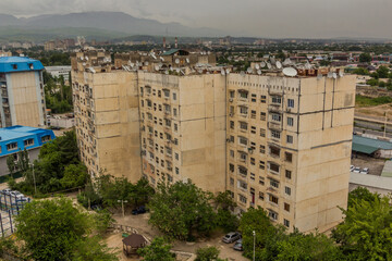 Old soviet concrete residential buildings in Dushanbe, capital of Tajikistan