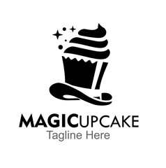 magic cup cake logo design concept stock vector