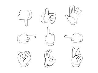 Fototapeta premium Hands Collection Icon Vector illustration. gesture symbol. hand signals sign, emblem isolated on white background, Flat style for graphic and web design, logo. EPS10 black pictogram.