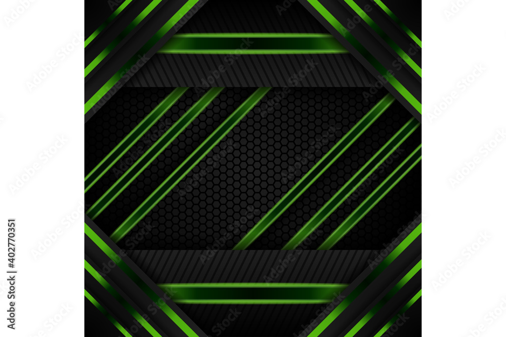 Poster abstract geometric background template design use combination light green and black gradient colors.