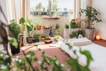Bright Room with Plants for Massage