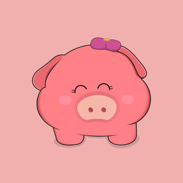 Cute piggy cartoon icon, vector illustration.	
