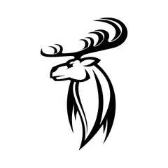 Antler animal isolated monochrome deer silhouette. Vector reindeer hunting club logo, tattoo design