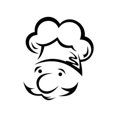 Chef cook isolated caucasian male portrait. Vector baker or waiter in toque hat, outline man
