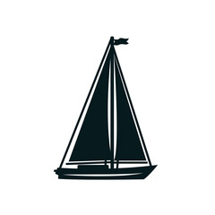 Sailboat with canvas or fiberglass cloth isolated. Vector fishing boat with sails and flag