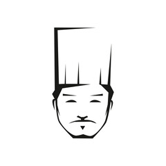 Kazakh chef outline vector illustration. Asian professional cook with hat isolated contour design element. Traditional, cuisine, gastronomy. Chef with mustache. Restaurant logotype idea