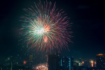Fototapeta na wymiar New Year's Eve fireworks over the city