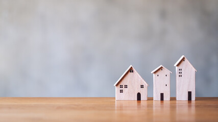 Wooden house models on the table