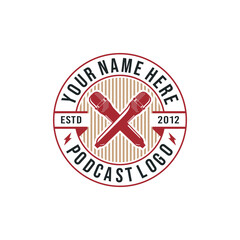Vintage Style Podcast Logo Design Vector
