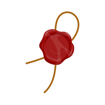 Blank wax stamp with cord. Wax seal without imprint vector isolated icon.