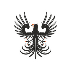 Heraldic eagle isolated bird with open wings. Vector black falcon or hawk with spread feather tail