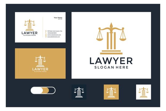 Legal symbol of justice. law offices, law firm, attorney services, luxury logo design template and business card