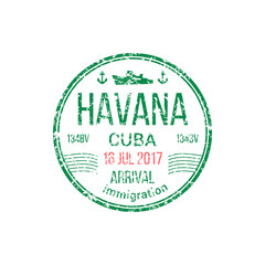 Arrival to Havana, harbor of Cuba isolated immigration stamp. Vector approved mark to pass country border