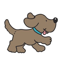 romping dog with blue collar, brown color, cute vector illustration on white background