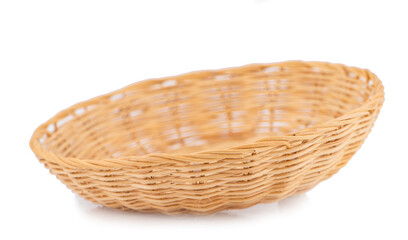 Fototapeta premium Empty wooden fruit or bread basket on white background
