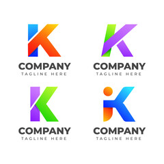 Set of letter K logo design template with colorful concept. icon for business of fashion, sport, automotive, elegant