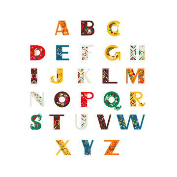 Tribal style alphabet. Ethnic ornamental font. Vector illustration.