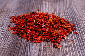 Slices of dry red pepper.