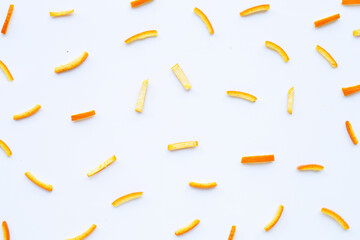 Orange peels on white background.