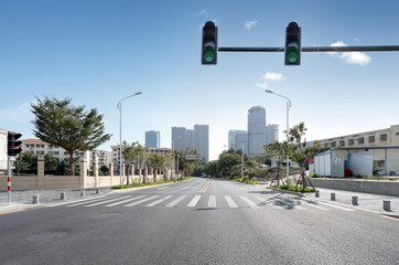 Fototapeta na wymiar Central business district, roads and skyscrapers, Xiamen, China.