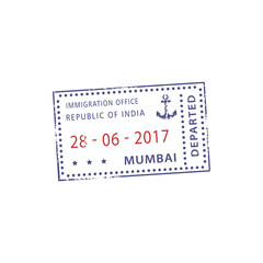 Visa stamp of immigration office Republic of India Mumbai isolated. Vector departed sign, marine port anchor