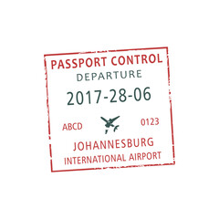 Johannesburg international airport departure visa stamp isolated. Vector South Africa border passport control