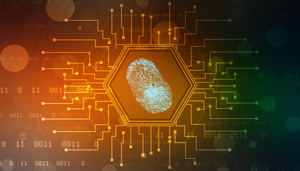 Fingerprint integrated in a printed circuit, releasing binary codes. fingerprint Scanning Identification System. Biometric Authorization and Business Security Concept