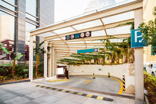 Entrance of modern building and underground parking lot