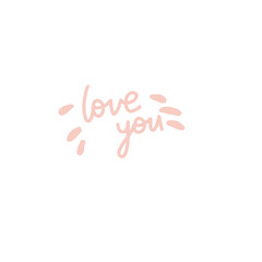 Love you handwritten inscription in pink.