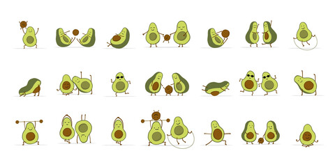 Funny Avocado cartoon characters. Collection for your design