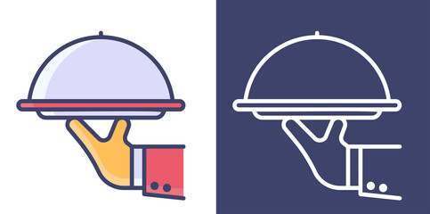Fototapeta premium Tray on the hand Filled Line and Outline for your website design, icon, logo, app. Vector Premium EPS10