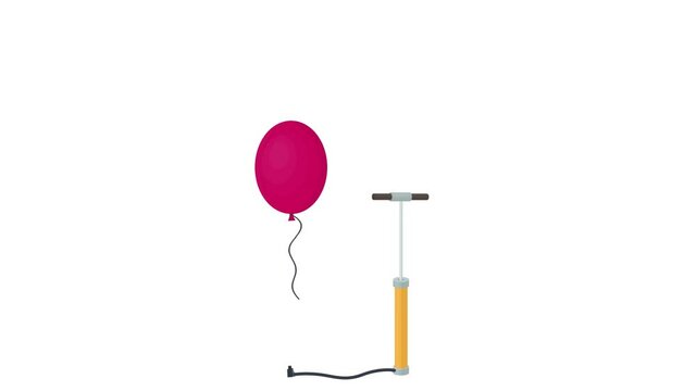 Animation of inflating a balloon. A Bicycle pump and a balloon, the alpha channel is enabled. Cartoon