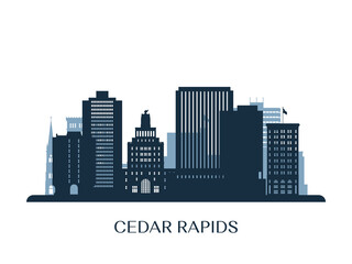 Cedar Rapids skyline, monochrome silhouette. Vector illustration.
